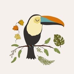 Cute toucan on a branch