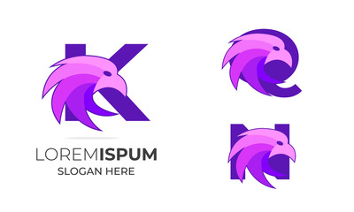  Initial  K Q N Latter Combo with eagle falcon logo design .Hawks design with latter ,falcon american eagle vector design.eagle vintage ,line art ,minimal word mark logo design with phoenix icon 