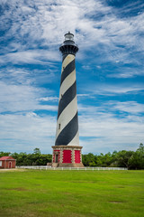 Hatteras Lighthouse with a partly cloudy sky