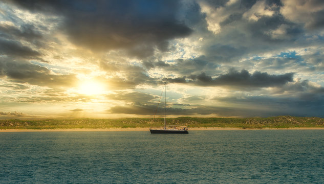 Sail Boat Sunset Near Cape Lookout National Seashore.