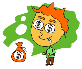 A man with dollars in his eyes. Cartoon. Vector illustration.