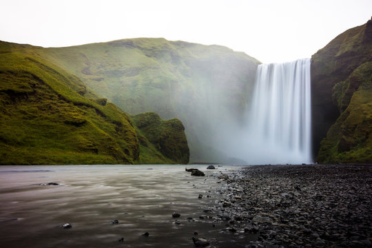 A long exposure image of Skogafoss waterfall in southern Iceland.