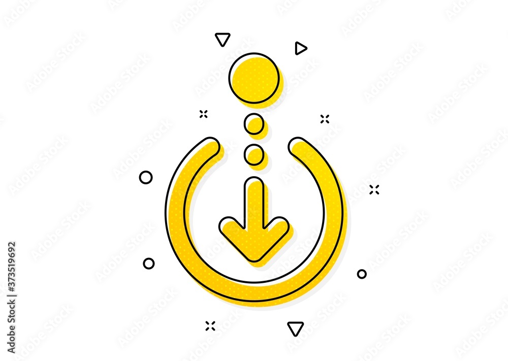 Poster Scrolling screen sign. Scroll down arrow icon. Swipe page. Yellow circles pattern. Classic scroll down icon. Geometric elements. Vector