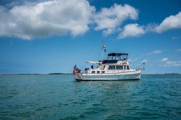 Cruising yacht at anchor at Cape Lookout North Carolina.