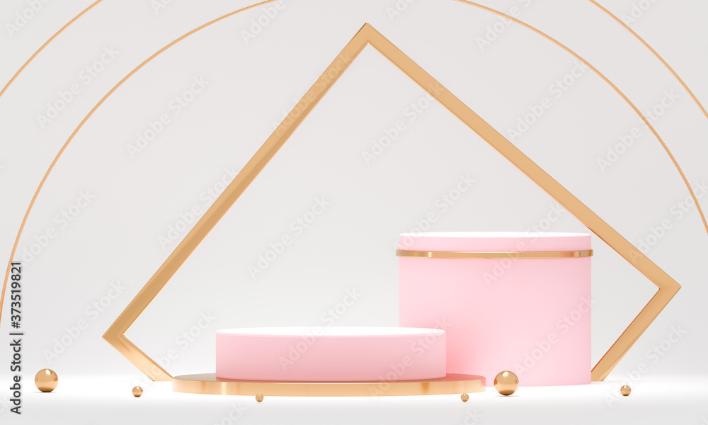 Aufkleber 3d rendering white podium geometry with gold elements. abstract geometric shape blank podium. scene 