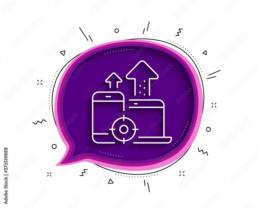 Poster seo devices line icon. chat bubble with shadow. web targeting sign. traffic management symbol. thin 