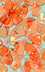 3d illustration of glass flowers pattern texture on blue background