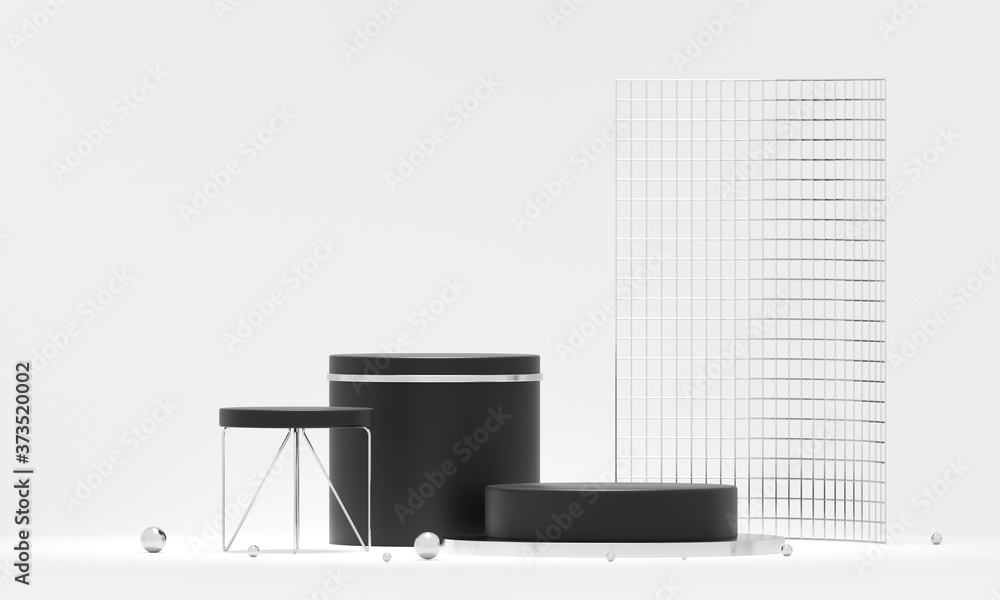 Poster 3d rendering podium geometry. abstract geometric shape blank podium. minimal scene square step floor