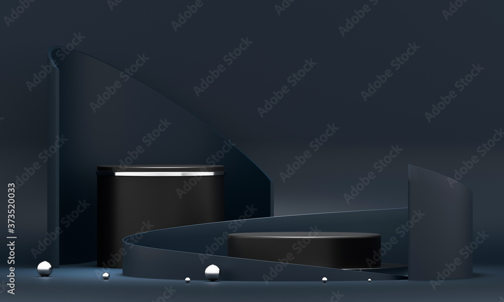 Fototapete 3d rendering podium geometry with blue and gold elements. abstract geometric shape blank podium. min