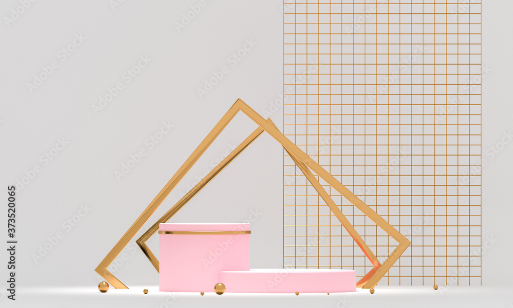Poster 3d rendering white podium geometry with gold elements. abstract geometric shape blank podium. scene 
