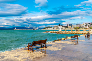 Hand of peace sculpture with doves view in Kusadasi Town of Turkey