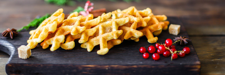 waffles dessert sweet Menu christmas new year baking serving size. food background top view copy space for text
