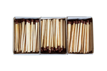 Three box of matches isolated on white