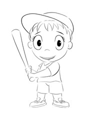 Hand-drawn silhouette of a boy who plays baseball to be strong and healthy hand drawn vector illustration suitable for children's sports promotion