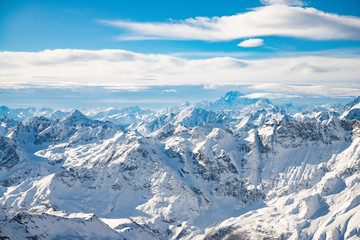 Panorama of winter mountains Mont Blanc is the highest mountain in the Alps.
