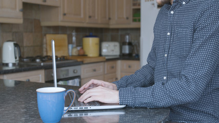 Fototapeta na wymiar Male professional working from home in the kitchen