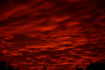 Dark red skies at sunset.