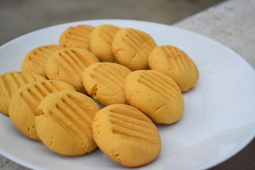 tasty sweet and buttery delicious custard cookies on a plate 