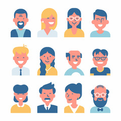 Set of vector simplified minimalistic avatars. Different characters portraits in limited colour scheme. Ideal for social media and business presentations