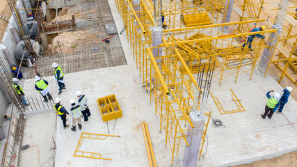 Aerial view construction worker at construction site