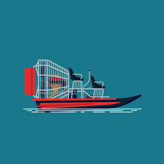 Cool vector design element on recreational water activity and ecotourism airboat or fanboat attraction