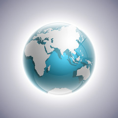 Globe icon with smooth shadows and white map of the continents of the world. Illustration