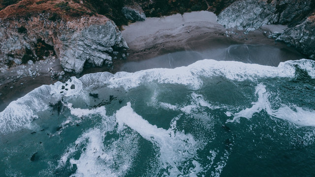Top view of the raging ocean