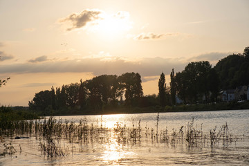 the quiet evening river Elbe flows