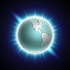 flat world map with pacific ocean on the globe. Planet Earth background. All the continents of the world in one picture. Colorful poster presentation.