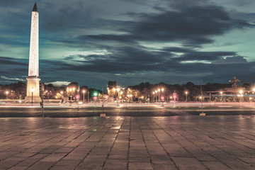 Place de la Concorde and Obelisk of Luxor at Night, Paris, France