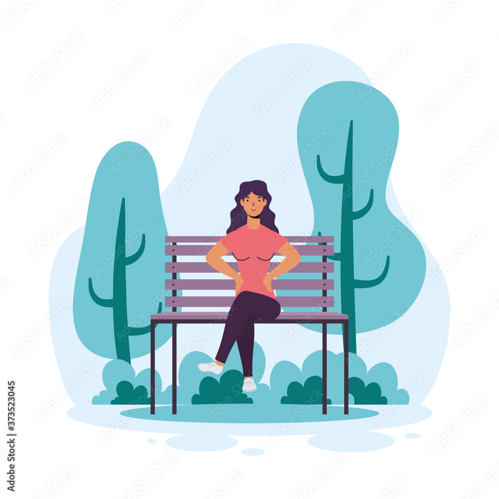 Canvas Prints young woman casual seated in the park chair avatar character