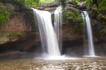 Fototapeta na wymiar Haew Suwat Waterfall, soft and blurred, is a beautiful nature.