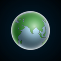 Globe icon with smooth shadows and white map of the continents of the world