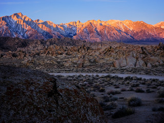 Morning light on the eastern Sierras, Mount Whitney, Lone Pine Peak