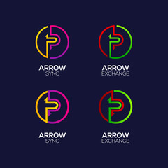 Letter P logotype with Arrows two directions connect Circle shapes, Financial Investment and Exchange logo, Reload Sync Symbol for your Business Company and Corporate identity