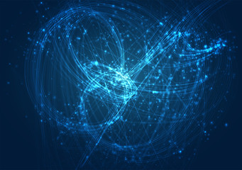 vector chaotic spiral on blue background