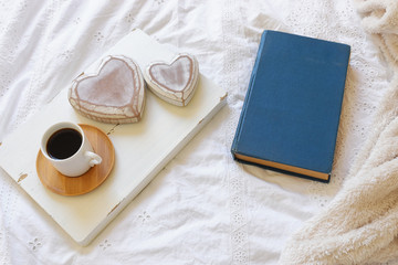 top view image of room interior still life. warm and cozy morning at home