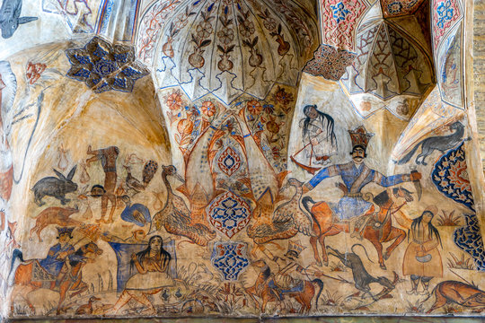 Iran, in the historical center of Kerman. 
outside the the Hammam Ganjali Khan. amazing decorated ceilings in the bazaar.
