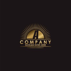 Gold Sun Initial Letter A Logo vector design for business identity