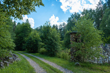 Fototapeta na wymiar Tower of Hope in the reserve of folk life near the village of Rogatino, Ivanovo region.
