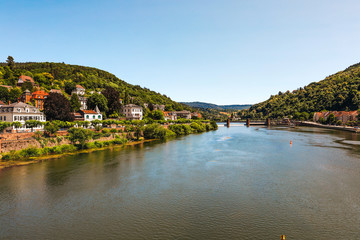 Fototapeta na wymiar Heidelberg town with old Karl Theodor bridge on Neckar river in Baden-Wurttemberg, Germany