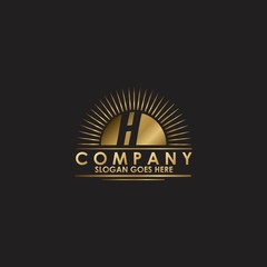 Gold Sun Initial Letter H Logo vector design for business identity