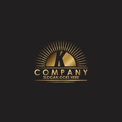 Gold Sun Initial Letter K Logo vector design for business identity