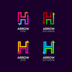 Letter H logotype with Arrows two directions concept, Financial Investment and Exchange logo, Reload Refresh Sync Symbol for your Business Company and Corporate identity Vector illustration