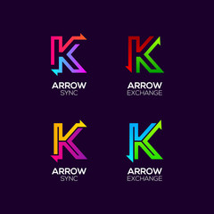 Letter K logotype with Arrows two directions concept, Financial Investment and Exchange logo, Reload Refresh Sync Symbol for your Business Company and Corporate identity Vector illustration