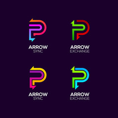 Letter P logotype with Arrows two directions concept, Financial Investment and Exchange logo, Reload Refresh Sync Symbol for your Business Company and Corporate identity Vector illustration