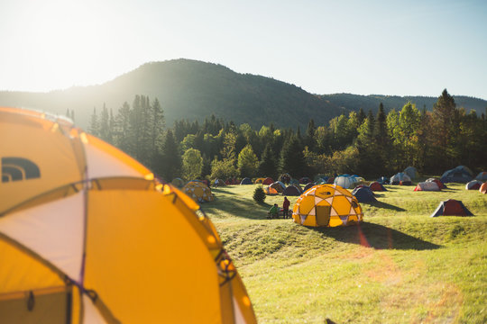 Camping in fall, basecamp party