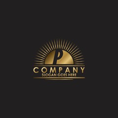 Gold Sun Initial Letter P Logo vector design for business identity