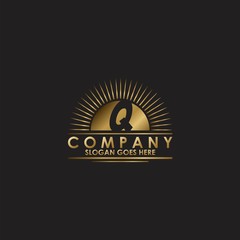 Gold Sun Initial Letter Q Logo vector design for business identity