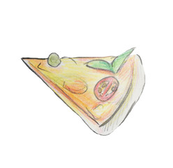 A piece of pizza drawn with colored pencils